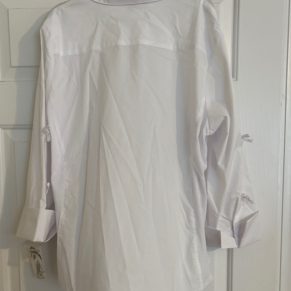 White Button-Up Shirt with Bow Sleeve Detail - Picture 6 of 6